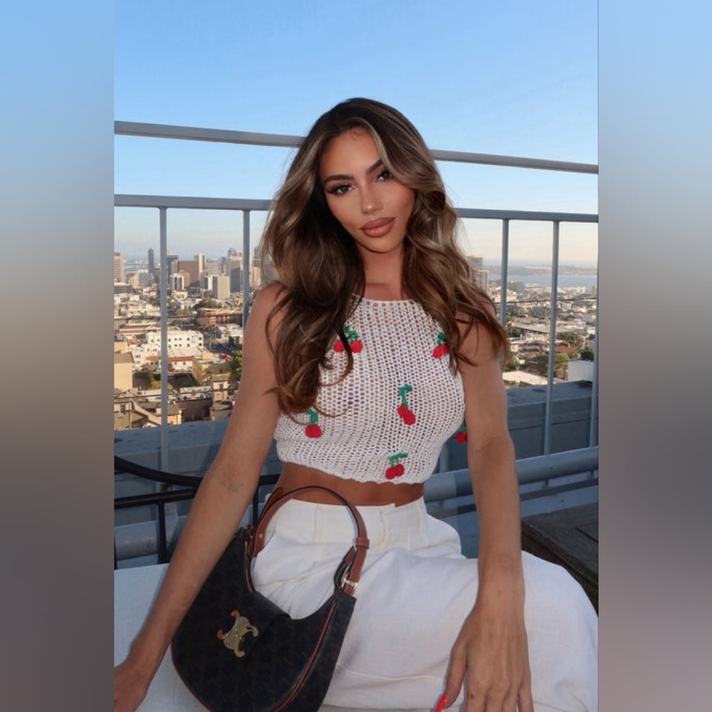 Fashion Nova Very Cherry Crochet Sweater Top - White/combo Size Med NWT